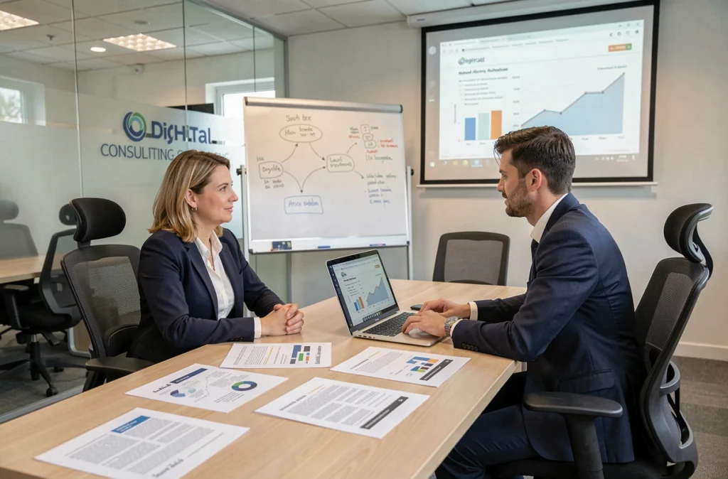 Réunion de conseil en stratégie digitale chez Digiconseil dans les Yvelines