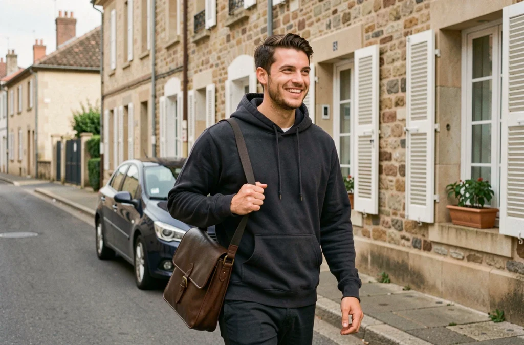 Florian, diplômé BTS Informatique, en déplacement chez un client dans les rues de Bordeaux