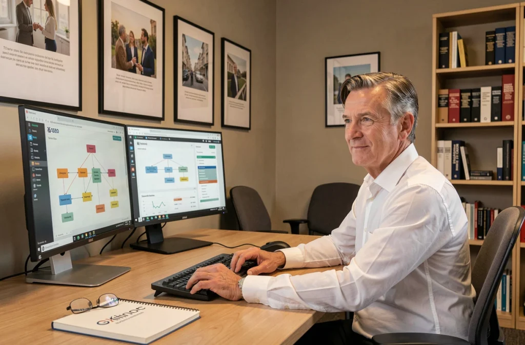 Développeur senior de Globalis analysant des rapports SEO et d'infrastructure web dans ses bureaux des Yvelines