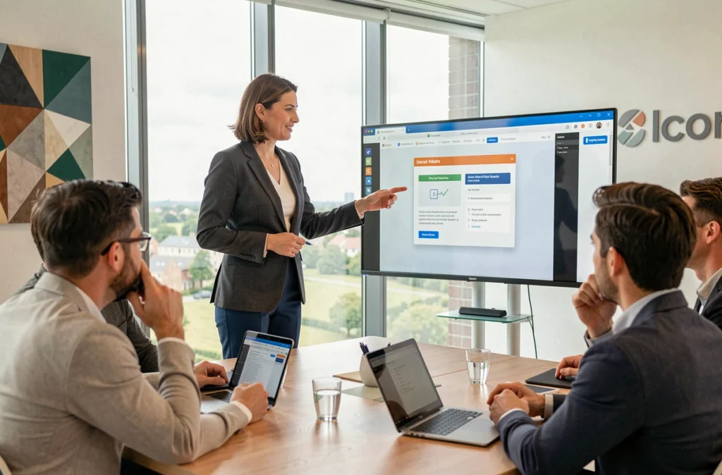 Présentation d'un prototype de site web par l'équipe WebExpress à des clients dans les Yvelines
